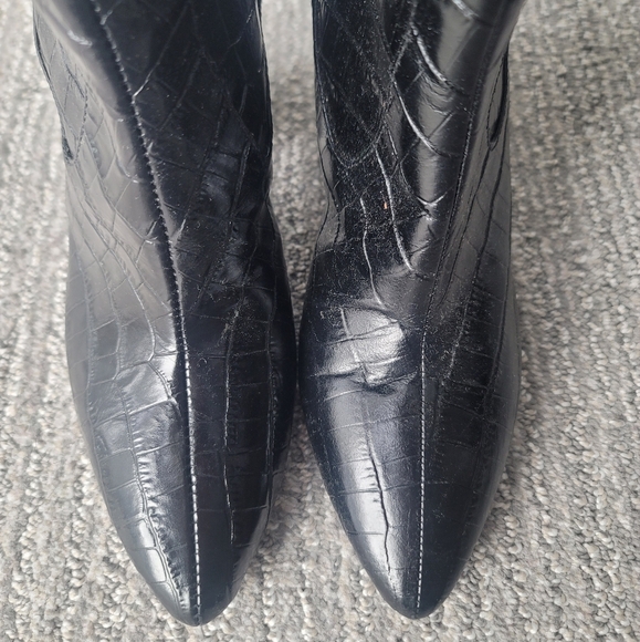NEW Aquatalia Croc Embossed Tall Knee High Leather Boots, Size 8, Color Black - Picture 2 of 7